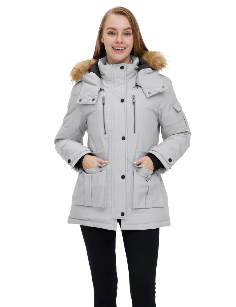 wantdo Women's Quilted Parka Cotton Coat Thickened Puffer Outerwear (Gray, Large) - Image 3
